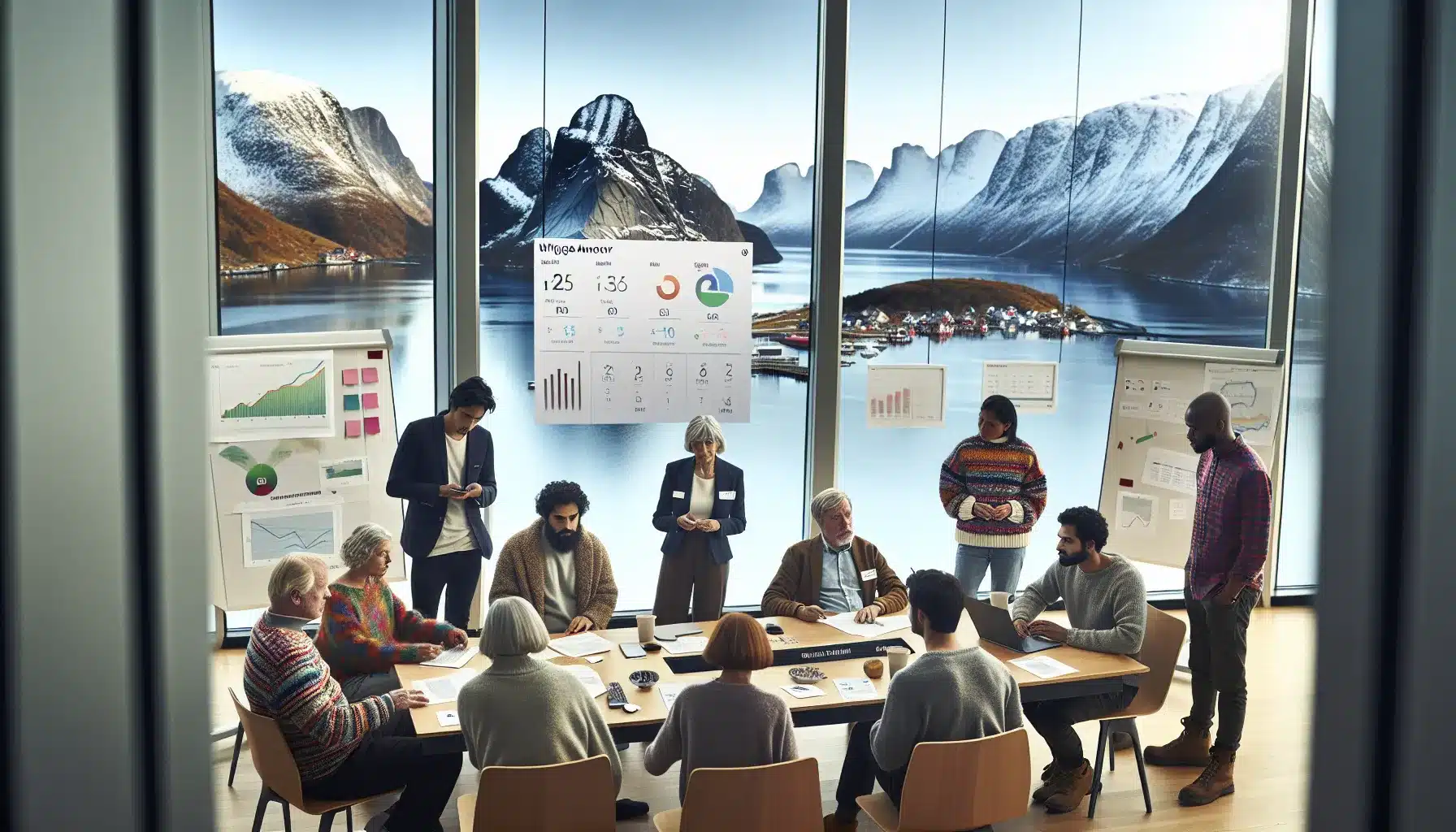 Norwegian cross sector team measuring social innovation results on a data dashboard